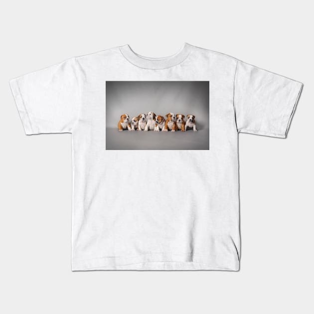 Eight Bulldog puppies Kids T-Shirt by PetsArt